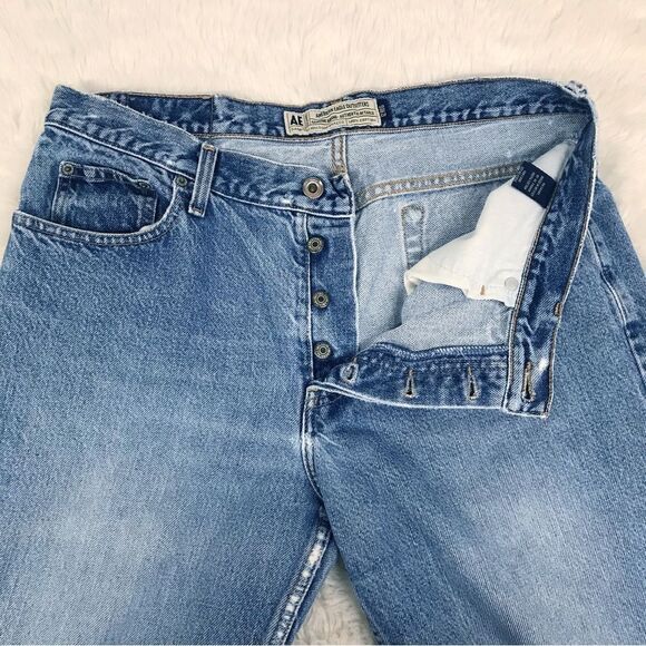 VINTAGE American Eagle Flare Leg Jeans Distressed Low Mid Rise 90s Y2K Size 12 - Picture 5 of 14